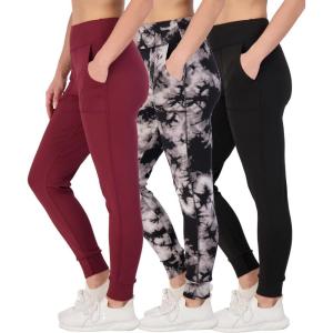 Real Essentials 3 Pack: Women’s Workout Yoga Jogger Track Pants – High Waist Running Athletic Sweatpants with Pockets (Plus)(Set 7)