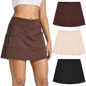 Real Essentials 3 Pack:Women’s 14″ Pleated Tennis Skorts Golf Skirt High Waisted Athletic Running Casual Shorts with Pockets(Set 2)