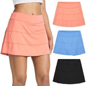 Real Essentials 3 Pack:Women’s 14″ Pleated Tennis Skorts Golf Skirt High Waisted Athletic Running Casual Shorts with Pockets(Set 4)