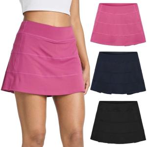 Real Essentials 3 Pack:Women’s 14″ Pleated Tennis Skorts Golf Skirt High Waisted Athletic Running Casual Shorts with Pockets(Set 5)