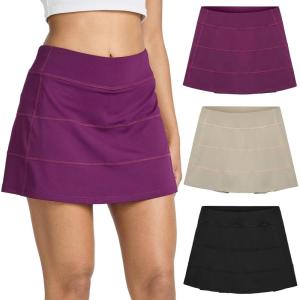Real Essentials 3 Pack:Women’s 14″ Pleated Tennis Skorts Golf Skirt High Waisted Athletic Running Casual Shorts with Pockets(Set 6)