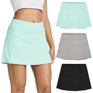 Real Essentials 3 Pack:Women’s 14″ Pleated Tennis Skorts Golf Skirt High Waisted Athletic Running Casual Shorts with Pockets(Set 7)