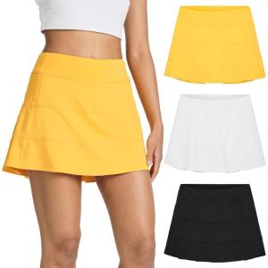 Real Essentials 3 Pack:Women’s 14″ Pleated Tennis Skorts Golf Skirt High Waisted Athletic Running Casual Shorts with Pockets(Set 8)