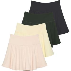 Real Essentials 4 Pack: Women’s Skater Pleated Tennis Skort – Skirt with Shorts Pockets Athletic Golf Workout (Plus)(Set 1)