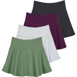 Real Essentials 4 Pack: Women’s Skater Pleated Tennis Skort – Skirt with Shorts Pockets Athletic Golf Workout (Plus)(Set 2)