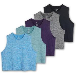 Real Essentials 5 Pack: Women’s Dry Fit Crop Summer Tank Top – Gym Yoga Workout Sports Tee (Available in Plus Size)(Set 3)