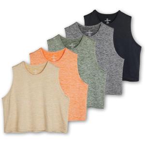 Real Essentials 5 Pack: Women’s Dry Fit Crop Summer Tank Top – Gym Yoga Workout Sports Tee (Available in Plus Size)(Set 4)