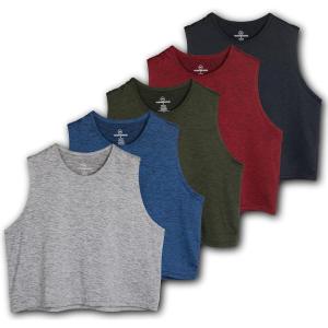 Real Essentials 5 Pack: Women’s Dry Fit Crop Summer Tank Top – Gym Yoga Workout Sports Tee (Available in Plus Size)(Set 6)