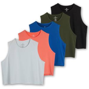 Real Essentials 5 Pack: Women’s Dry Fit Crop Summer Tank Top – Gym Yoga Workout Sports Tee (Available in Plus Size)(Set 8)