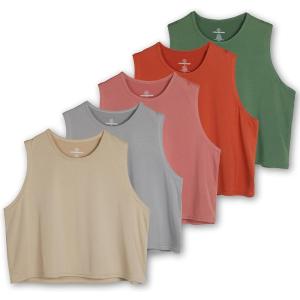Real Essentials 5 Pack: Women’s Dry Fit Crop Summer Tank Top – Gym Yoga Workout Sports Tee (Available in Plus Size)(Set 9)