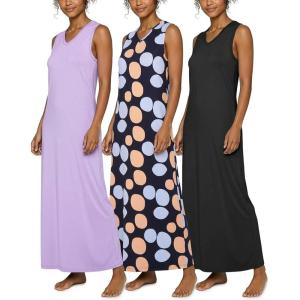 Real Essentials 3 Pack: Women’s Soft Tank Nightgown Sleeveless Nightshirt Sleep Dress (Available In Plus Size)(Set 1)