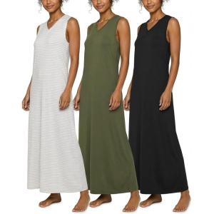 Real Essentials 3 Pack: Women’s Soft Tank Nightgown Sleeveless Nightshirt Sleep Dress (Available In Plus Size)(Set 4)