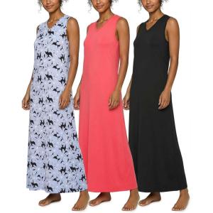 Real Essentials 3 Pack: Women’s Soft Tank Nightgown Sleeveless Nightshirt Sleep Dress (Available In Plus Size)(Set 6)