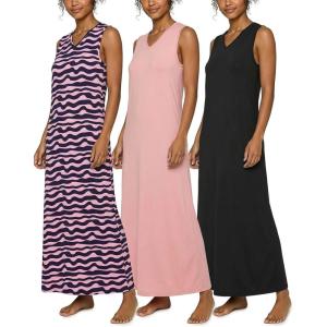 Real Essentials 3 Pack: Women’s Soft Tank Nightgown Sleeveless Nightshirt Sleep Dress (Available In Plus Size)(Set 7)