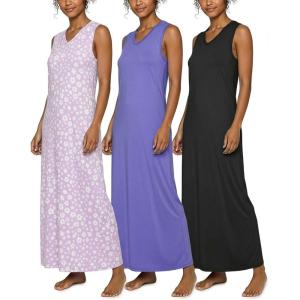 Real Essentials 3 Pack: Women’s Soft Tank Nightgown Sleeveless Nightshirt Sleep Dress (Available In Plus Size)(Set 8)