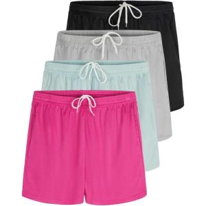 Real Essentials 4 Pack: Girl’s Mesh Athletic Running Shorts with Pockets Teens Kids Youth Performance Gym Basketball(Set 6)