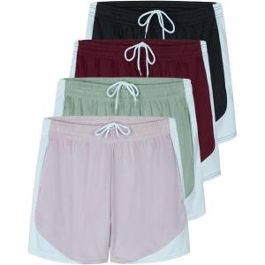 Real Essentials 4 Pack: Girl’s Mesh Athletic Running Shorts with Pockets Teens Kids Youth Performance Gym Basketball(Set 9)