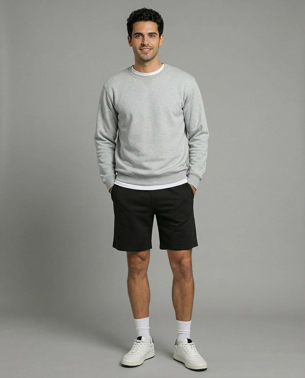 imageReal Essentials 3 Pack Mens 9 Cotton Fleece Sweat Short Casual Gym Lounge amp Sleep Shorts with PocketsSet 1