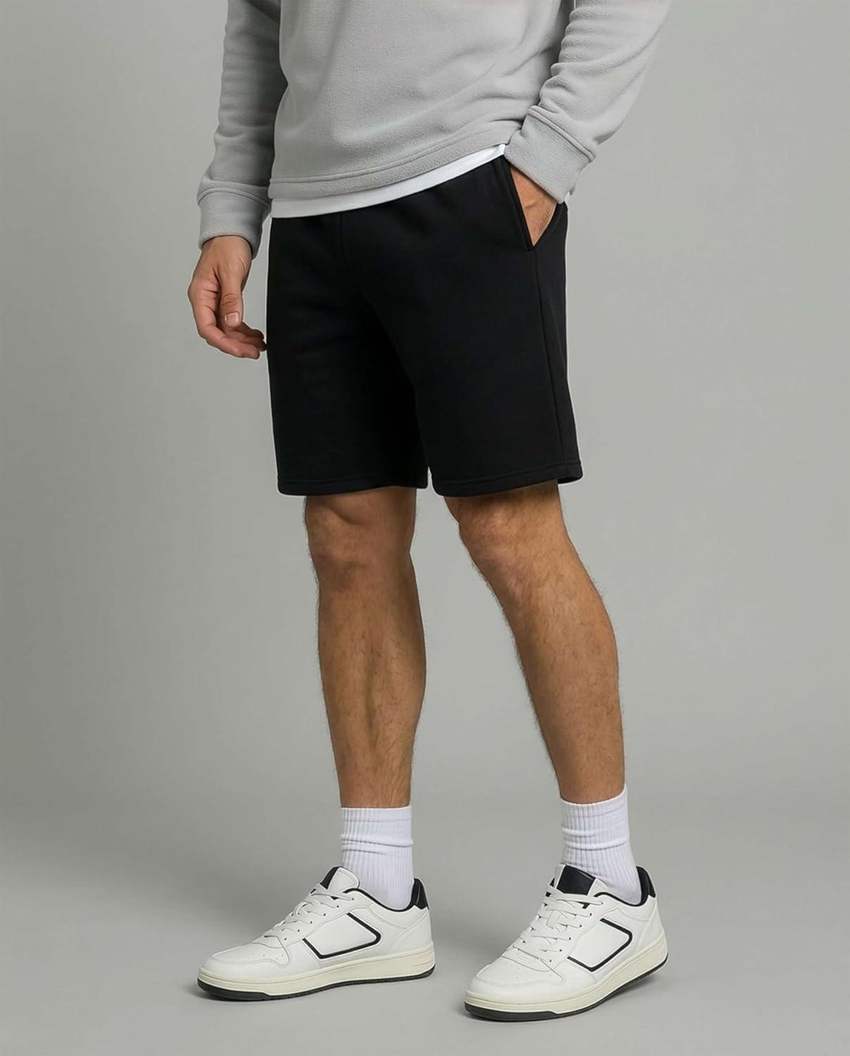 imageReal Essentials 3 Pack Mens 9 Cotton Fleece Sweat Short Casual Gym Lounge amp Sleep Shorts with PocketsSet 4