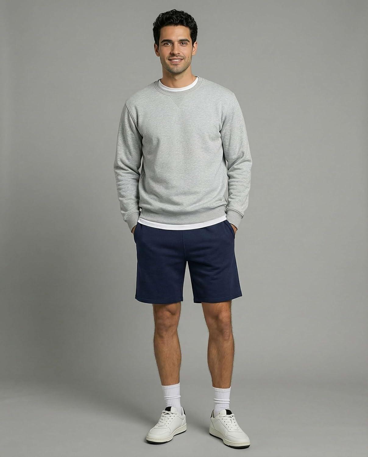 imageReal Essentials 3 Pack Mens 9 Cotton Fleece Sweat Short Casual Gym Lounge amp Sleep Shorts with PocketsSet 4
