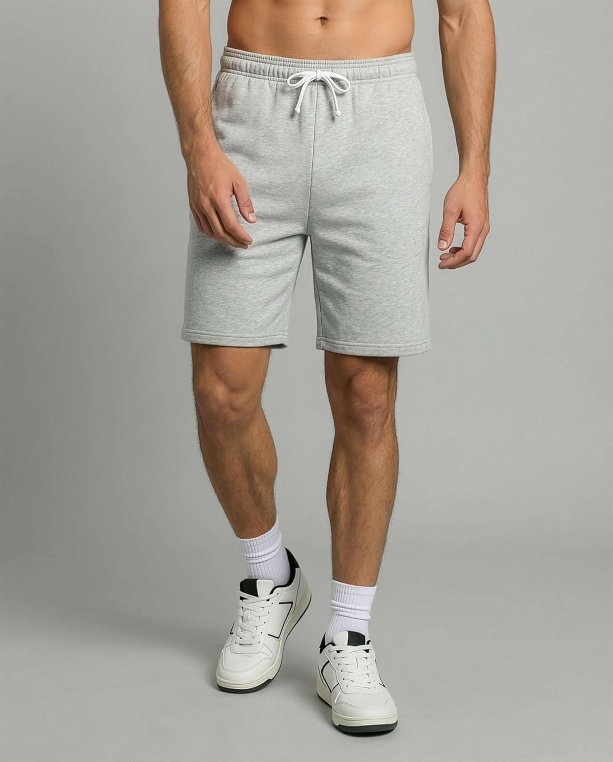 imageReal Essentials 3 Pack Mens 9 Cotton Fleece Sweat Short Casual Gym Lounge amp Sleep Shorts with PocketsSet 4