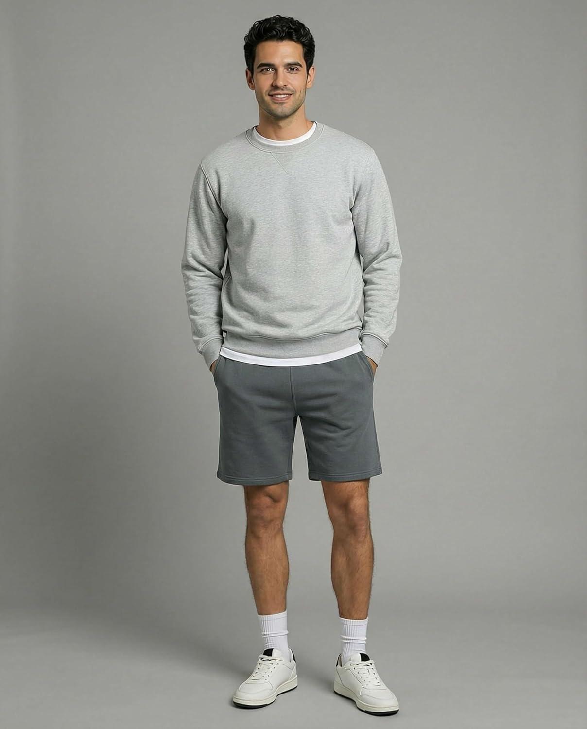 imageReal Essentials 3 Pack Mens 9 Cotton Fleece Sweat Short Casual Gym Lounge amp Sleep Shorts with PocketsSet 6