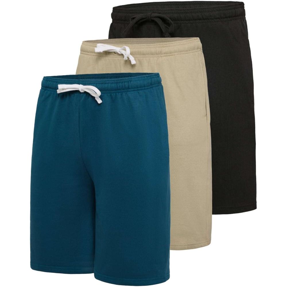 imageReal Essentials 3 Pack Mens 9 Cotton Fleece Sweat Short Casual Gym Lounge amp Sleep Shorts with PocketsSet 7
