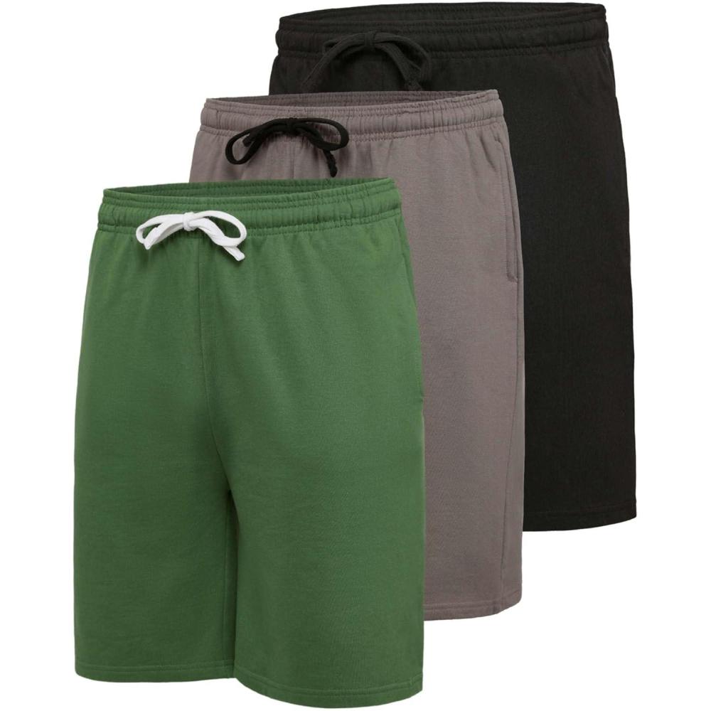 imageReal Essentials 3 Pack Mens 9 Cotton Fleece Sweat Short Casual Gym Lounge amp Sleep Shorts with PocketsSet 8