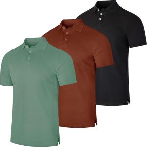 Real Essentials 3 Pack: Men’s Cotton Pique Short Sleeve Polo Shirt – Performance Polo (Available in Big & Tall)(Set F)