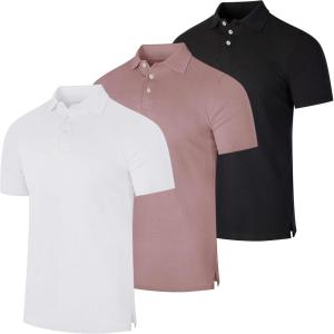 Real Essentials 3 Pack: Men’s Cotton Pique Short Sleeve Polo Shirt – Performance Polo (Available in Big & Tall)(Set H)