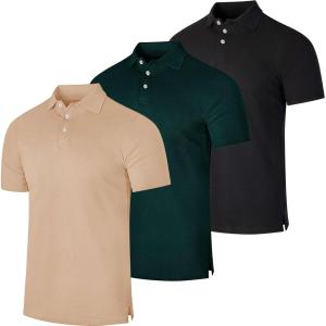 Real Essentials 3 Pack: Men’s Cotton Pique Short Sleeve Polo Shirt – Performance Polo (Available in Big & Tall)(Set a)