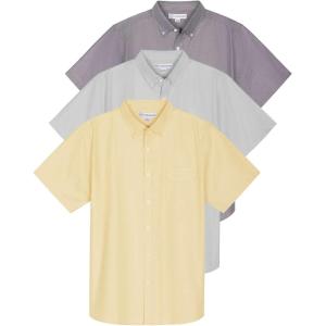 Real Essentials 3 Pack Men’s Short-Sleeve Oxford Solid Button Down Collar Casual Shirts with Pocket (Available in Big & Tall)(Set 1)