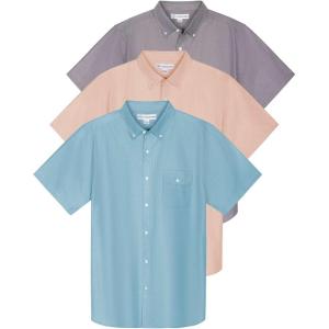 Real Essentials 3 Pack Men’s Short-Sleeve Oxford Solid Button Down Collar Casual Shirts with Pocket (Available in Big & Tall)(Set 2)