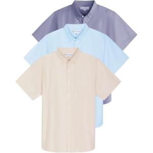Real Essentials 3 Pack Men’s Short-Sleeve Oxford Solid Button Down Collar Casual Shirts with Pocket (Available in Big & Tall)(Set 3)