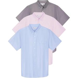 Real Essentials 3 Pack Men’s Short-Sleeve Oxford Solid Button Down Collar Casual Shirts with Pocket (Available in Big & Tall)(Set 4)