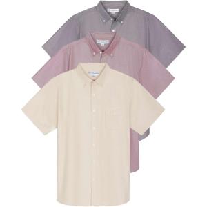 Real Essentials 3 Pack Men’s Short-Sleeve Oxford Solid Button Down Collar Casual Shirts with Pocket (Available in Big & Tall)(Set 5)