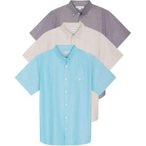 Real Essentials 3 Pack Men’s Short-Sleeve Oxford Solid Button Down Collar Casual Shirts with Pocket (Available in Big & Tall)(Set 6)