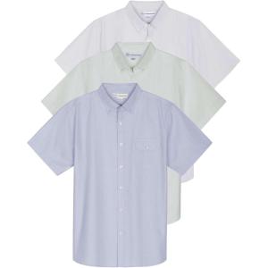 Real Essentials 3 Pack Men’s Short-Sleeve Oxford Solid Button Down Collar Casual Shirts with Pocket (Available in Big & Tall)(Set 7)