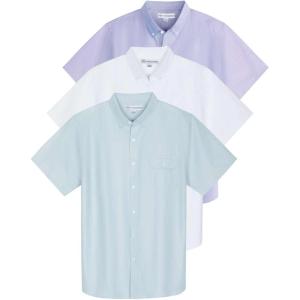 Real Essentials 3 Pack Men’s Short-Sleeve Oxford Solid Button Down Collar Casual Shirts with Pocket (Available in Big & Tall)(Set 8)