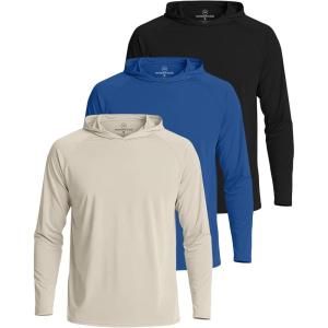 Real Essentials 3 Pack: Men’s Long Sleeve Rash Guard Hoodie – SPF UV Sun Protection Workout Fishing Swim Shirts (Big & Tall)(Set 2)