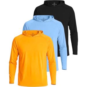 Real Essentials 3 Pack: Men’s Long Sleeve Rash Guard Hoodie – SPF UV Sun Protection Workout Fishing Swim Shirts (Big & Tall)(Set 3)