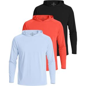 Real Essentials 3 Pack: Men’s Long Sleeve Rash Guard Hoodie – SPF UV Sun Protection Workout Fishing Swim Shirts (Big & Tall)(Set 4)
