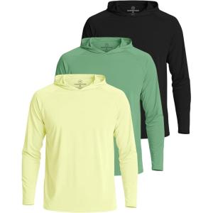 Real Essentials 3 Pack: Men’s Long Sleeve Rash Guard Hoodie – SPF UV Sun Protection Workout Fishing Swim Shirts (Big & Tall)(Set 6)