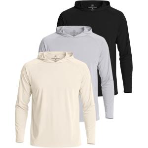 Real Essentials 3 Pack: Men’s Long Sleeve Rash Guard Hoodie – SPF UV Sun Protection Workout Fishing Swim Shirts (Big & Tall)(Set 8)