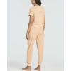 Real Essentials 2 Pack: Women’s Ribbed Knit Lounge Sets – Short Sleeve Top with Jogger Sweatpants(With Jogger Set 1)