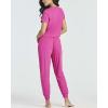 Real Essentials 2 Pack: Women’s Ribbed Knit Lounge Sets – Short Sleeve Top with Jogger Sweatpants(With Jogger Set 5)