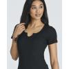 Real Essentials 4 Pack: Women’s Soft Ribbed Knit Split Neck T-Shirt – Casual Office Summer Top (Available in Plus)(Set 1)