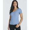 Real Essentials 4 Pack: Women’s Soft Ribbed Knit Split Neck T-Shirt – Casual Office Summer Top (Available in Plus)(Set 2)