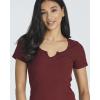 Real Essentials 4 Pack: Women’s Soft Ribbed Knit Split Neck T-Shirt – Casual Office Summer Top (Available in Plus)(Set 2)