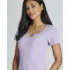 Real Essentials 4 Pack: Women’s Soft Ribbed Knit Split Neck T-Shirt – Casual Office Summer Top (Available in Plus)(Set 3)